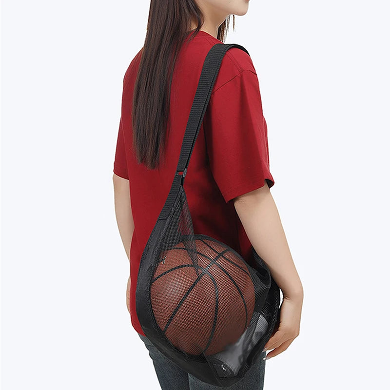1PCS Single Ball Bag With Zipper Pocket Mesh Ball Storage Bag Sport Equipment Drawstring Sling Storage Net Carrying Basketball
