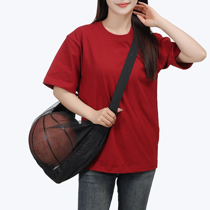 1PCS Single Ball Bag With Zipper Pocket Mesh Ball Storage Bag Sport Equipment Drawstring Sling Storage Net Carrying Basketball