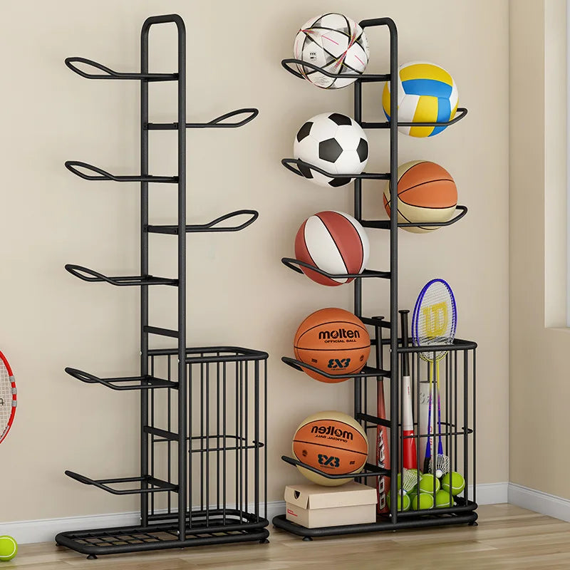 Sports Ball Storage Rack Basketball Badminton Volleyball Freestanding Sport Equipment Organizer Ball Holder For Home Indoor