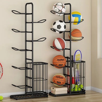 Sports Ball Storage Rack Basketball Badminton Volleyball Freestanding Sport Equipment Organizer Ball Holder For Home Indoor