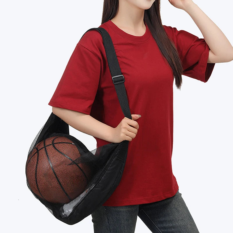 1PCS Single Ball Bag With Zipper Pocket Mesh Ball Storage Bag Sport Equipment Drawstring Sling Storage Net Carrying Basketball