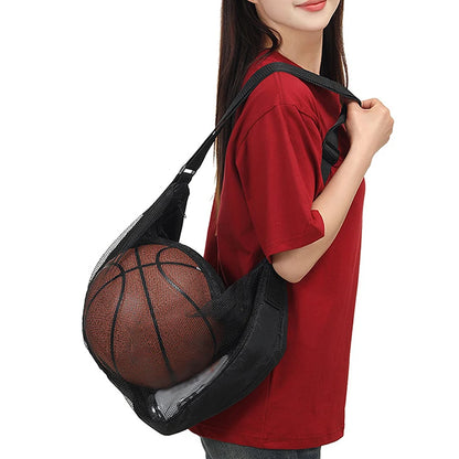 1PCS Single Ball Bag With Zipper Pocket Mesh Ball Storage Bag Sport Equipment Drawstring Sling Storage Net Carrying Basketball