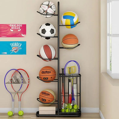 Sports Ball Storage Rack Basketball Badminton Volleyball Freestanding Sport Equipment Organizer Ball Holder For Home Indoor