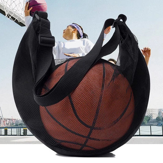1PCS Single Ball Bag With Zipper Pocket Mesh Ball Storage Bag Sport Equipment Drawstring Sling Storage Net Carrying Basketball